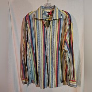 Vintage 2004 Tommy Hilfiger Button-Up Multi-Colored Striped Shirt Size XL